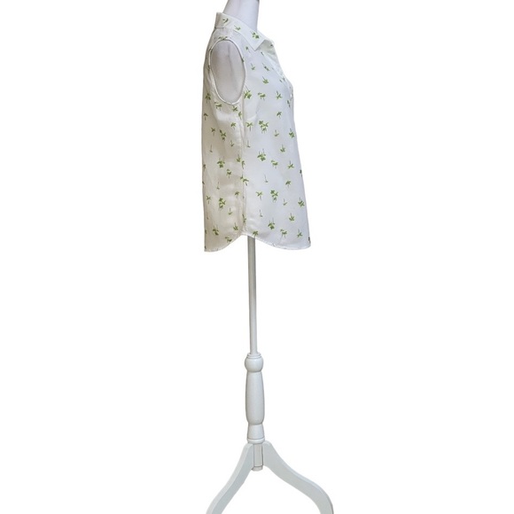 Croft & Barrow Palm Tree Print White Linen Rayon Sleeveless Button Down Top Sz S - Picture 6 of 12